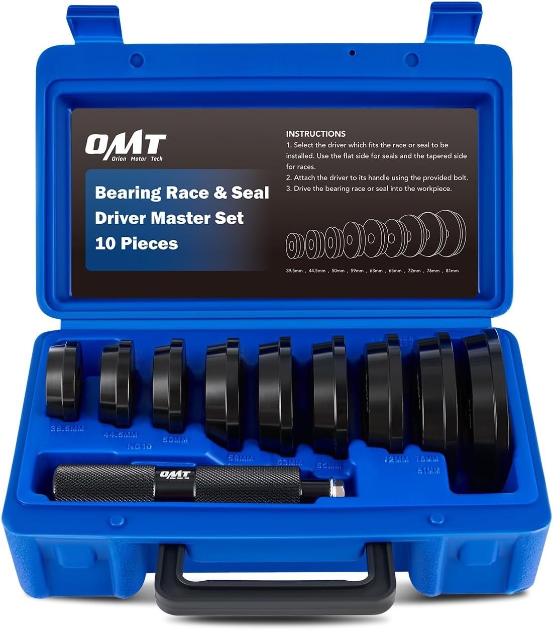 Bearing Race and Seal Driver Set with Dual-Sided Adapters and Storage Case