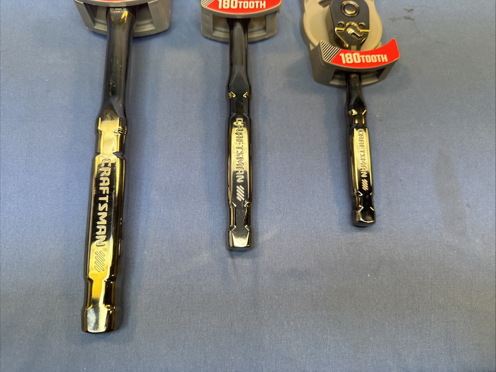 New Craftsman 3pc 180 Tooth Overdrive Ratchet Set 1/2″ 3/8″ 1/4″ Drive Gun Metal