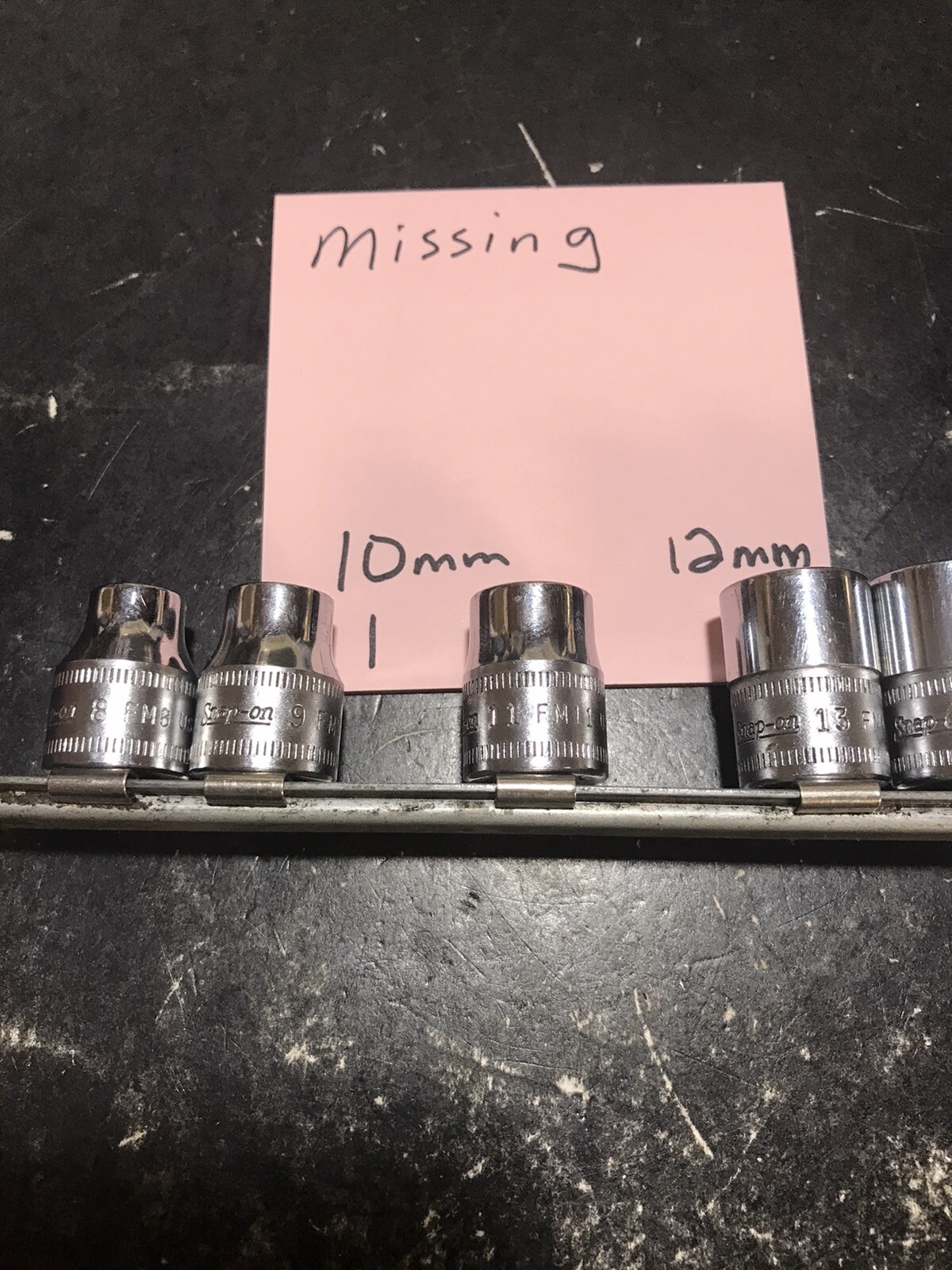 SNAP ON 9pc 3/8″dr 12pt Socket Set FM8-FM18mm USA Missing 10-12 & A-269 Tray