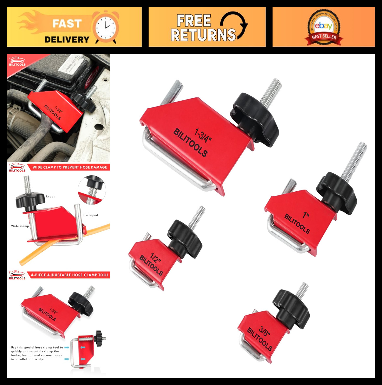 4-Piece Hose Pinch Off Pliers Set – Clamp Tool for Fuel, Coolant, Brake Hoses