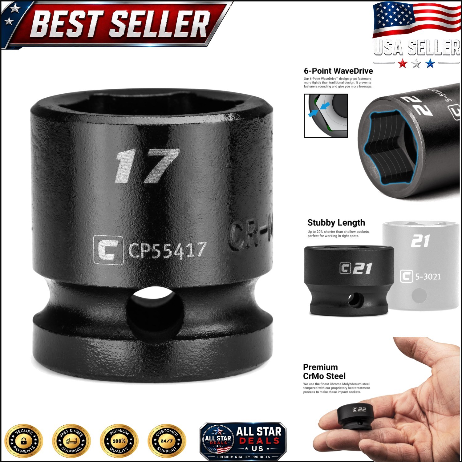 17 mm Stubby Impact Socket, 1/2 in. Drive – Ultimate Corrosion Resistant Tool