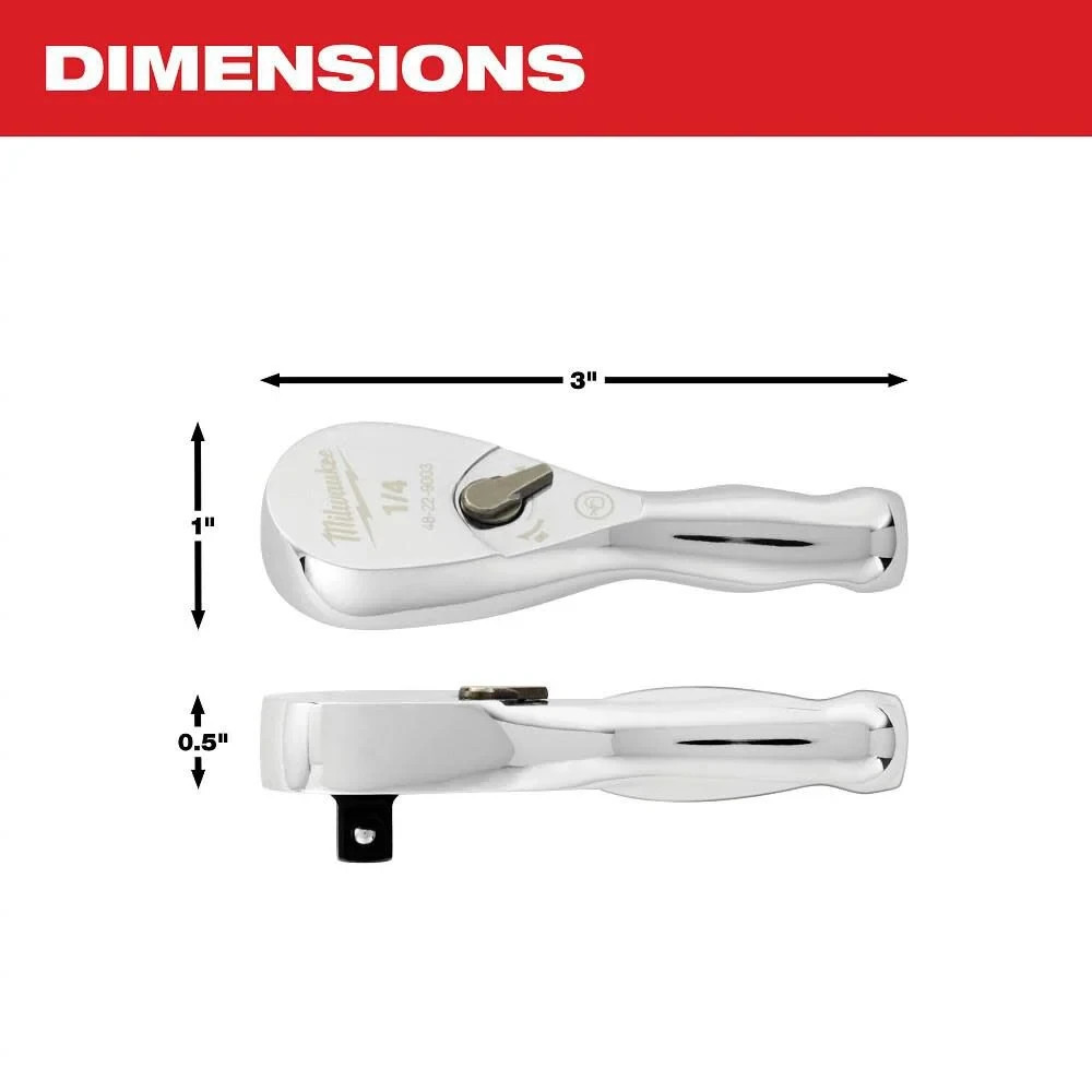 Milwaukee 48-22-9003 1/4″ Dr. 3in. Stubby Ratchet w/ 4 Arc Swing