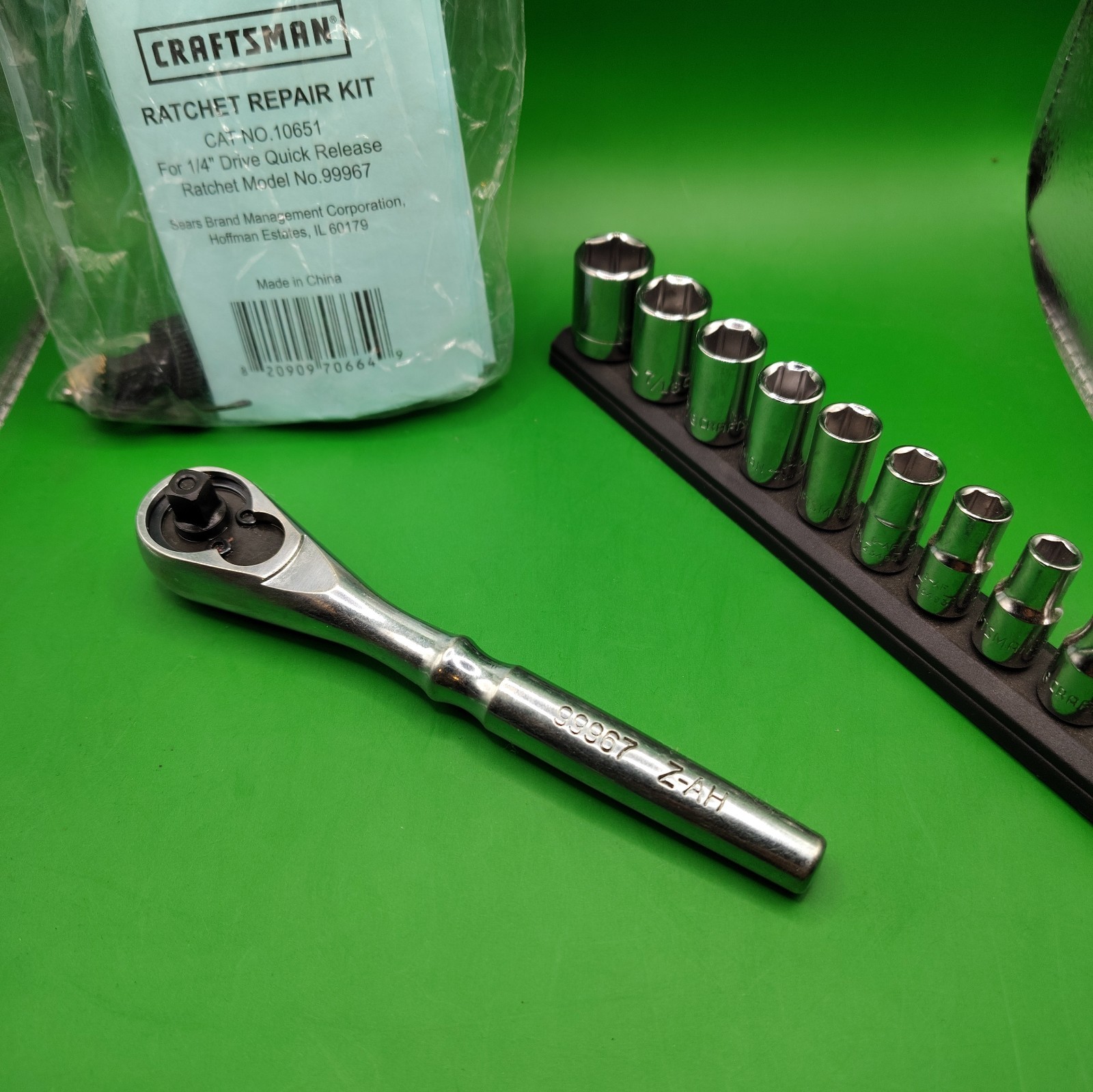 Craftsman 99967 1/4 Drive Ratchet w/10pc SAE Socket Set & Extra Rebuild Kit