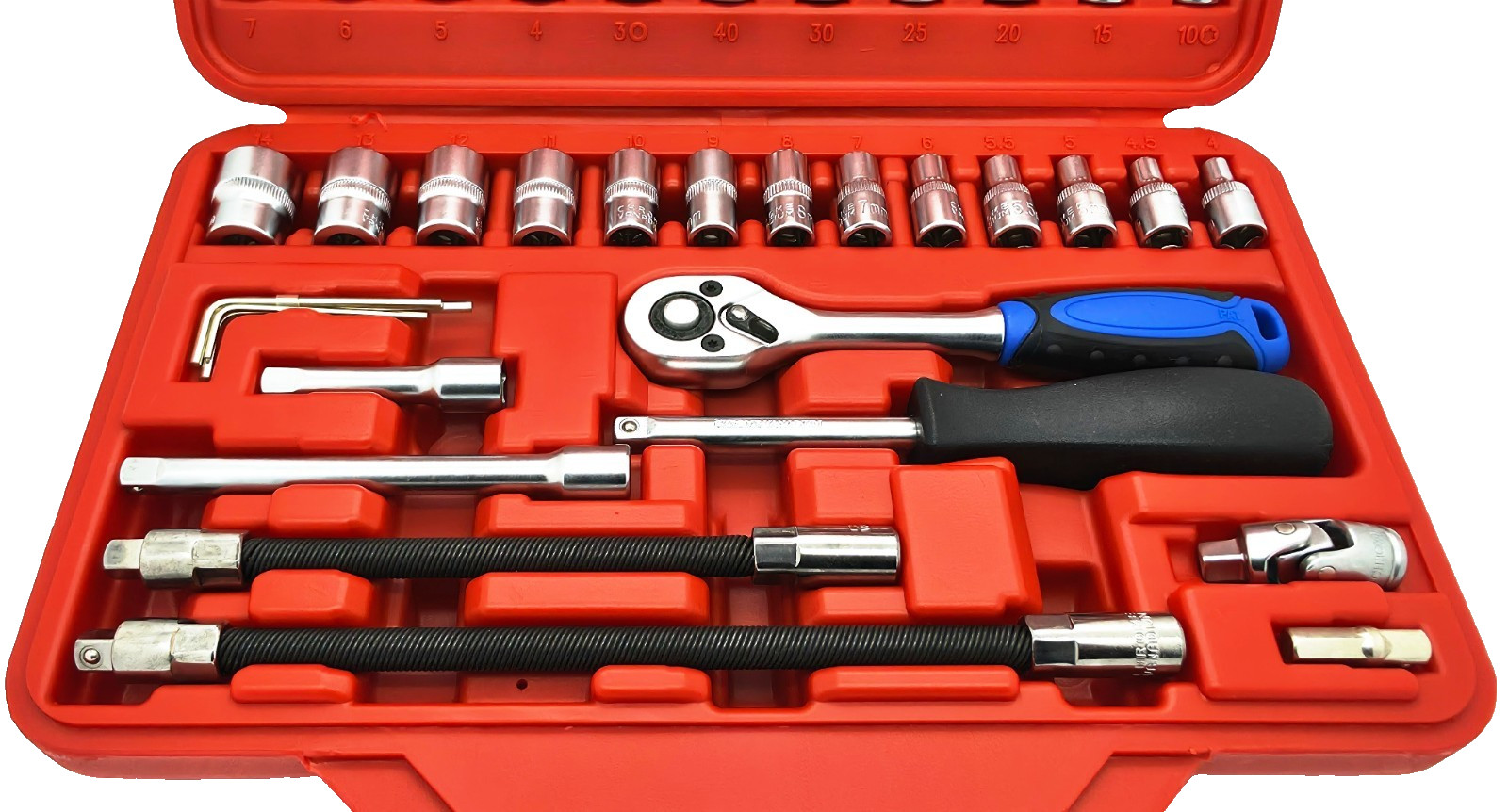 45PC 1/4″ Dr Metric Socket Set CR-V Hex Torx Bit Ratchet Wrench Case