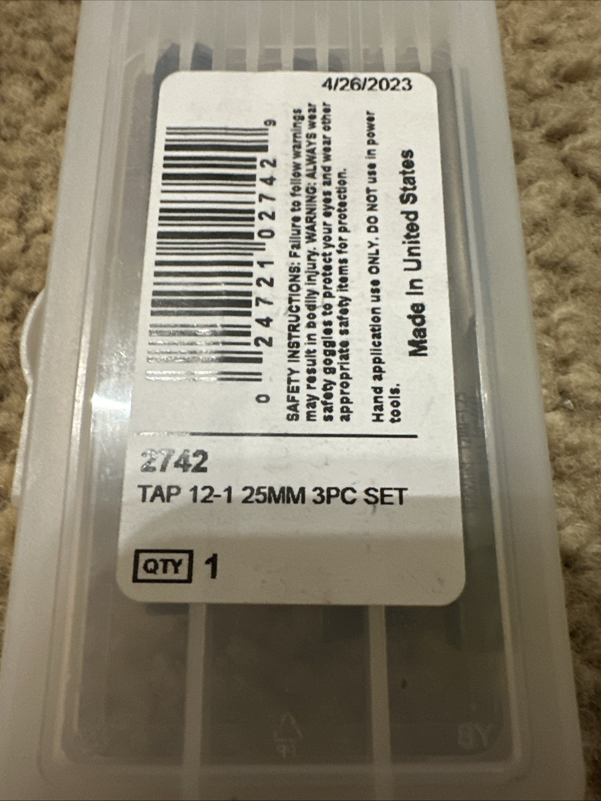 12MM – 1.25 Carbon Steel Tap Set Irwin 2742, 3PC USA Taper, Plug, And Bottom