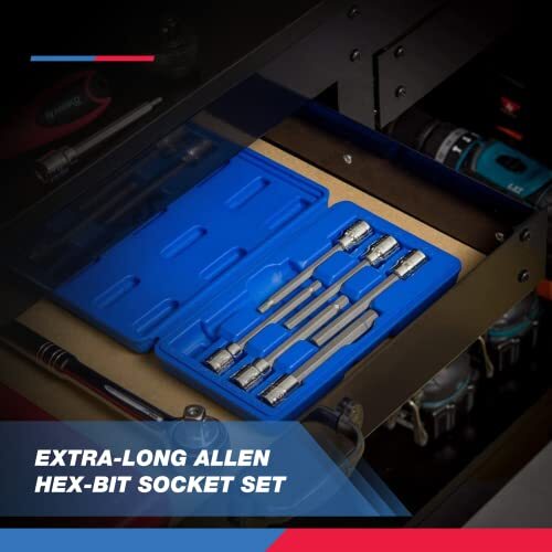 7PCS 10072A 3/8-In Drive Extra Long Allen Hex Bit Socket Set, SAE, 1/8-In-3/8-In
