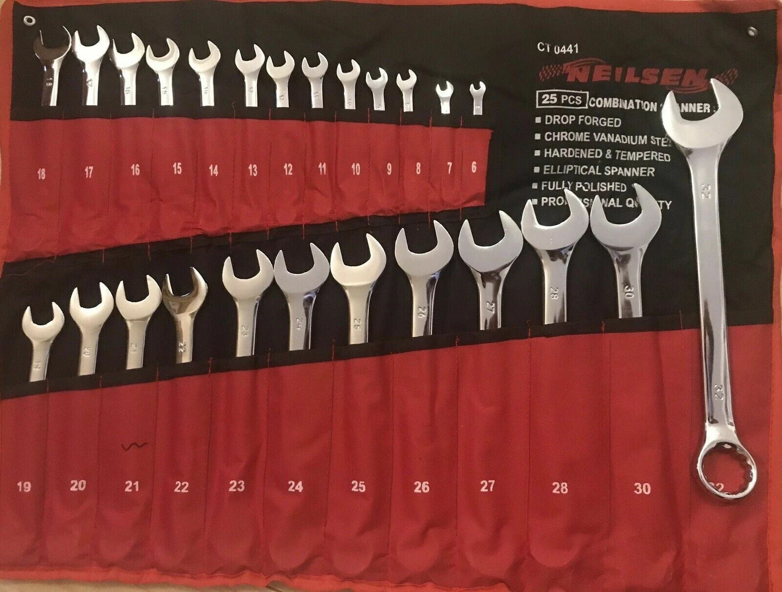Neilsen CT0441 25pc Combination Spanner Set Metric Chrome Vanadium Tool Kit