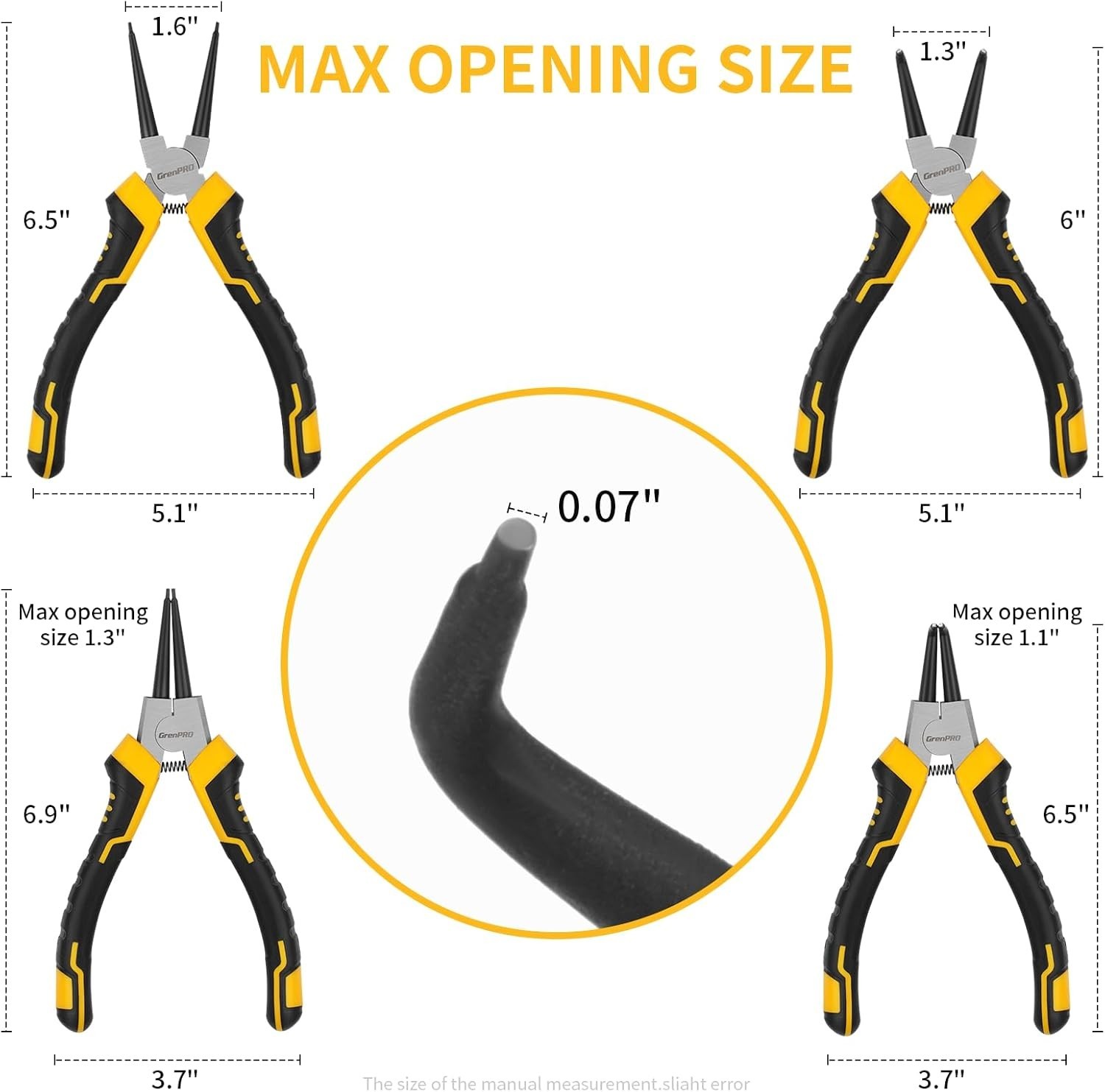 4-Piece Snap Ring Pliers Set – 7-Inch Chrome Vanadium Steel with Storage Pouch