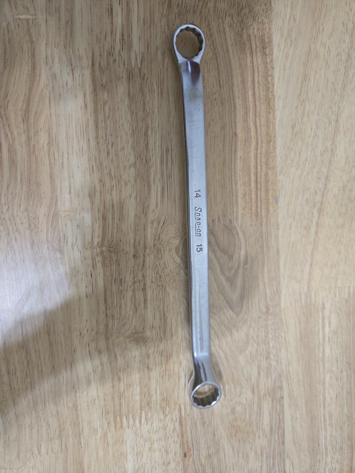 Snap On 14MM-15MM 12PT Metric Chrome Offset Box End Wrench USA XBM1415A
