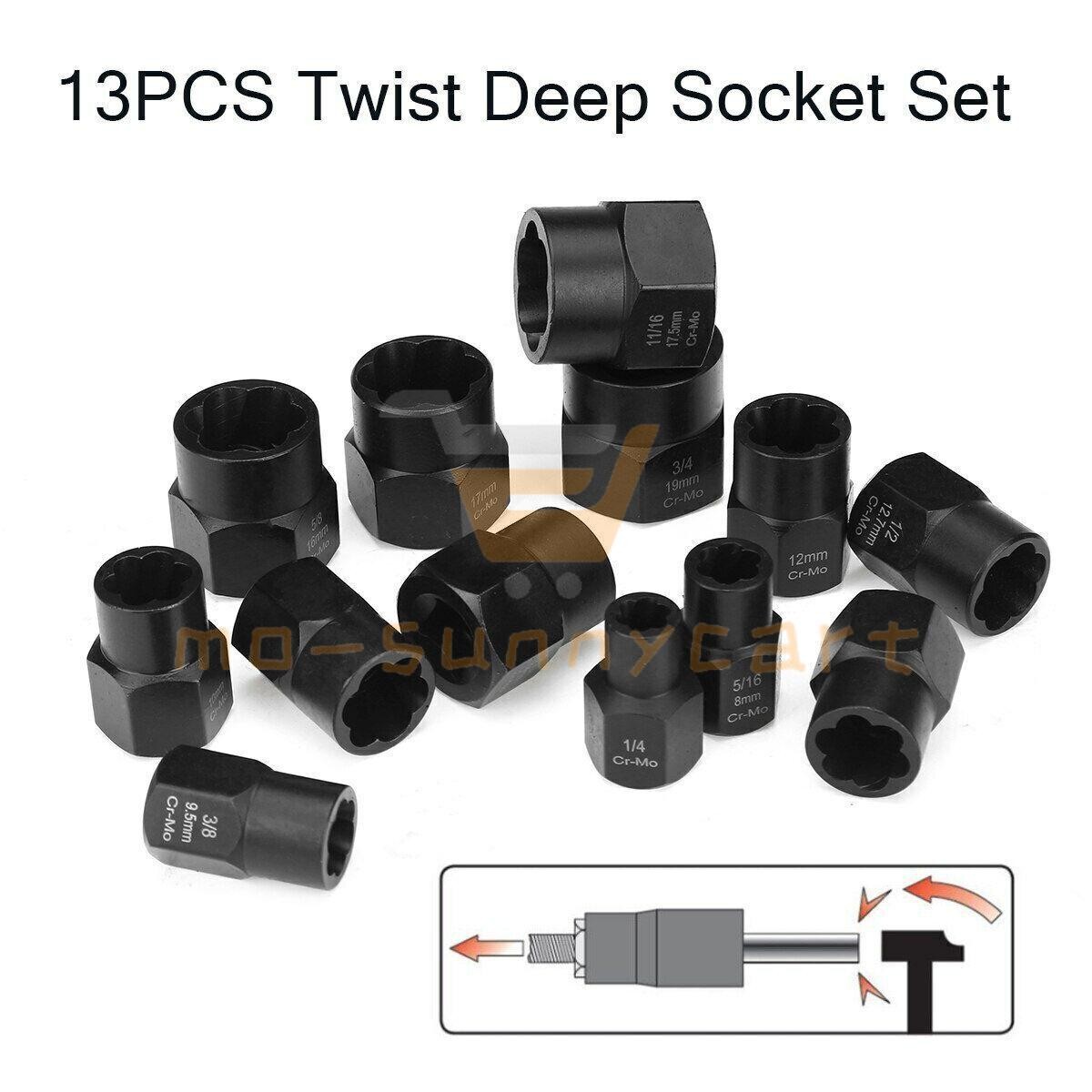 13X Impact Bolt Extractor Set Nut Remover Set Stripped Extraction Socket Tool US