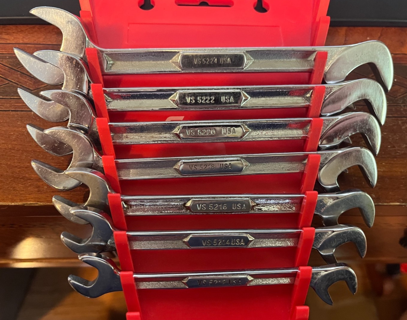 Vintage Snap-on 7pc SAE Angle Open End Wrench Set VS807 I Beam Style USA