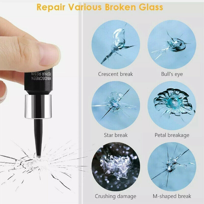 Car Window Cracks Gone Glass Repair Fluid Windshield Repair Kit-5PCS Black/White