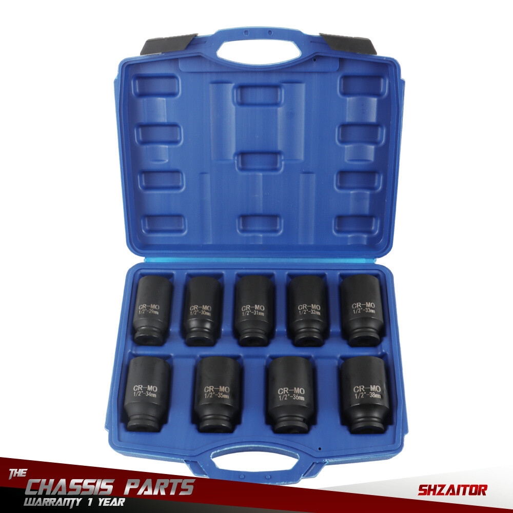 9 Pcs 29-38mm Deep Impact Socket Set Drive Metric Axle Hub Nut Socket 6 Point