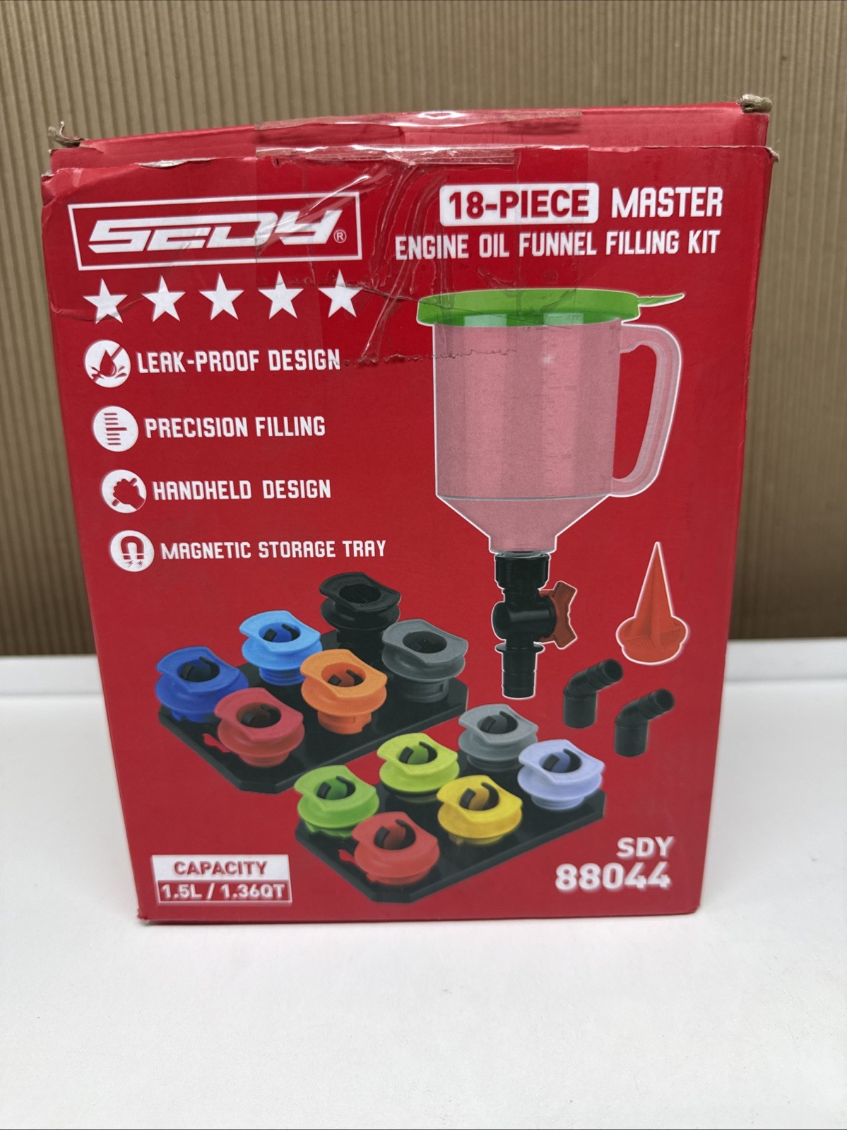 18 PCs Sedy Master Engine Oil Funnel Filling Kit Universal Colour Coded Open Box