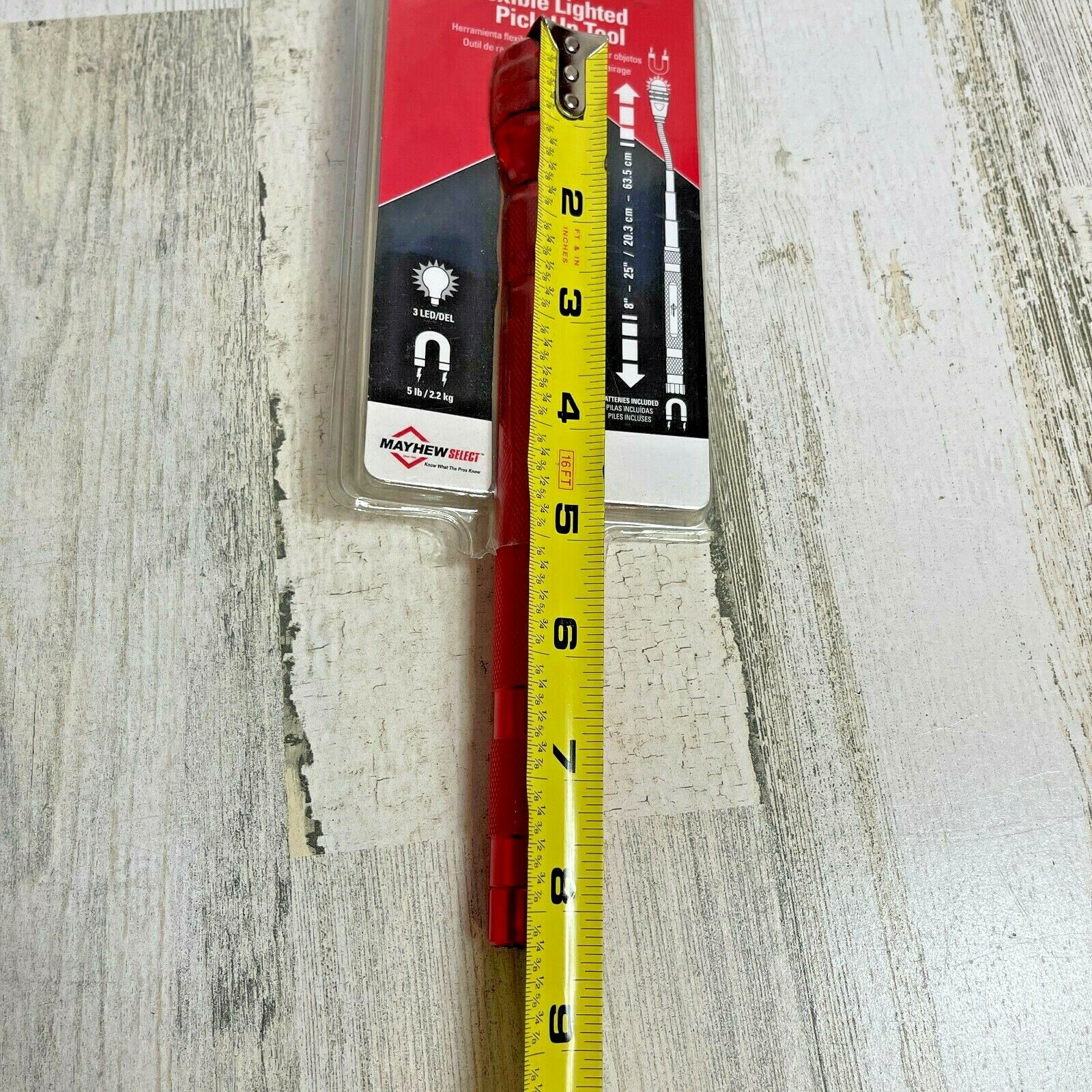 Mayhew Tool 45048 Flexible Lighted Pick-Up Tool Stick-up Magnetic Flashlight Red
