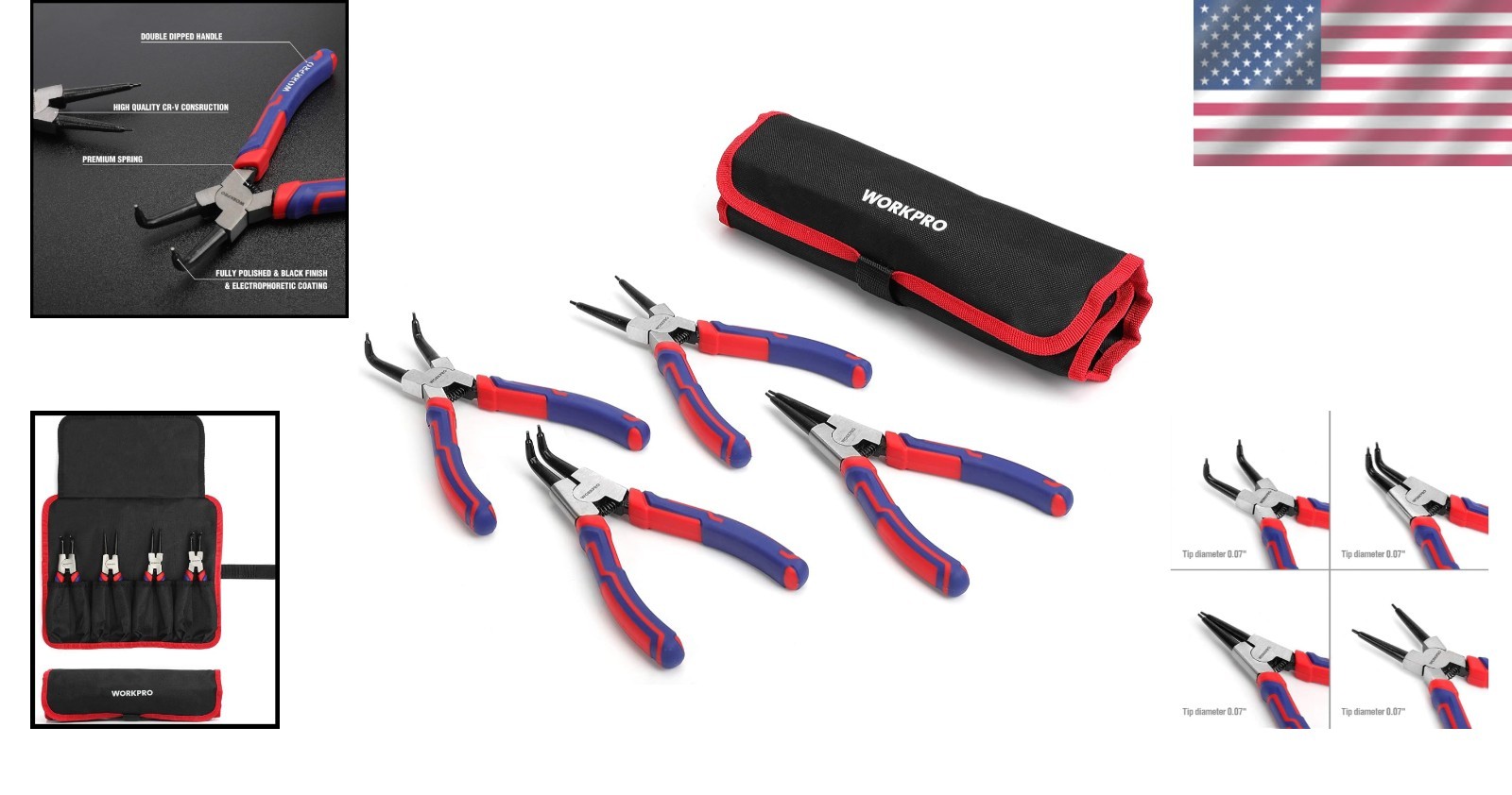 4-Piece Snap Ring Pliers Set – 7-inch Cr-V Steel with Ergonomic Grip