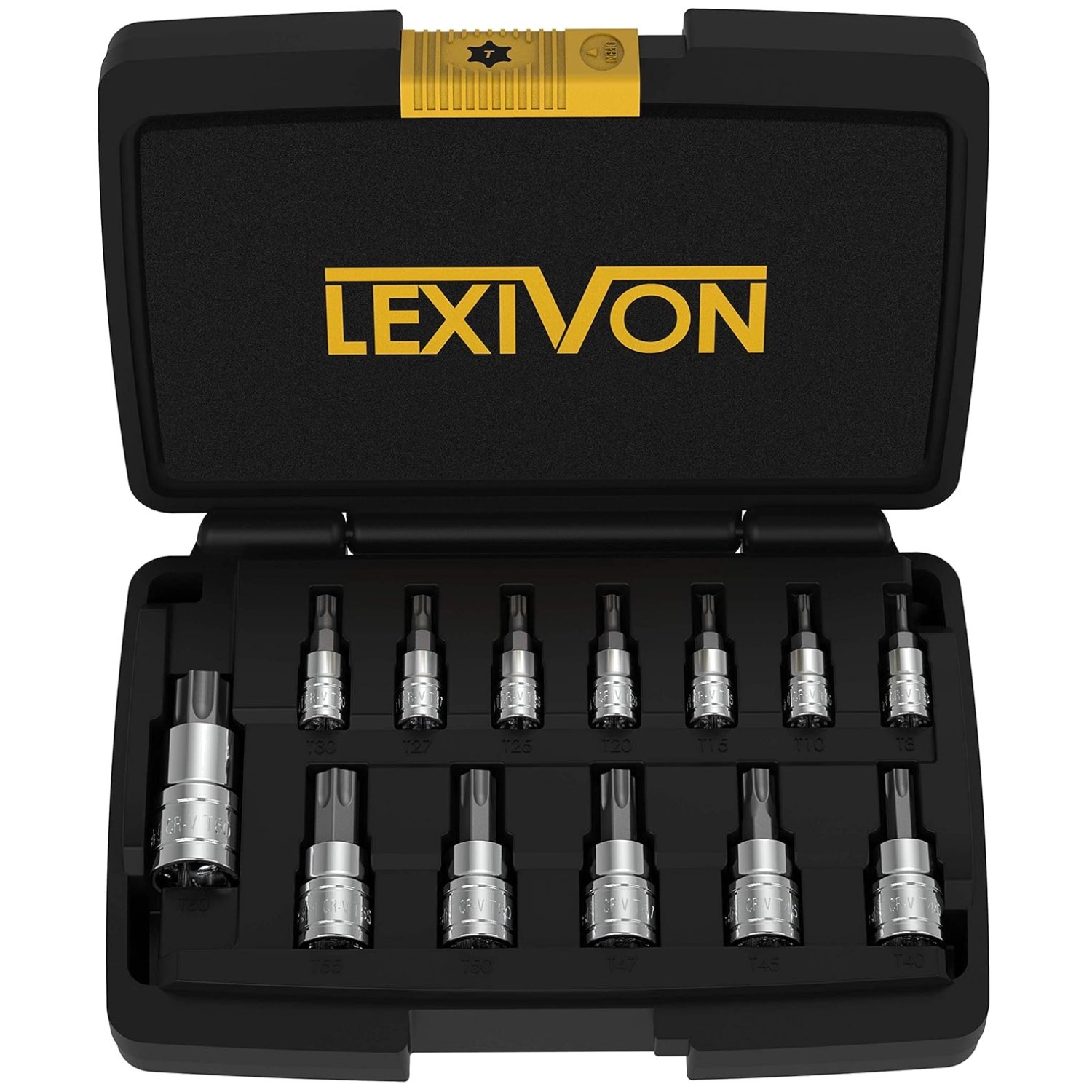 Lexivon Torx Bit Set | 13-Piece Star T8-T60 | Chrome Finish^