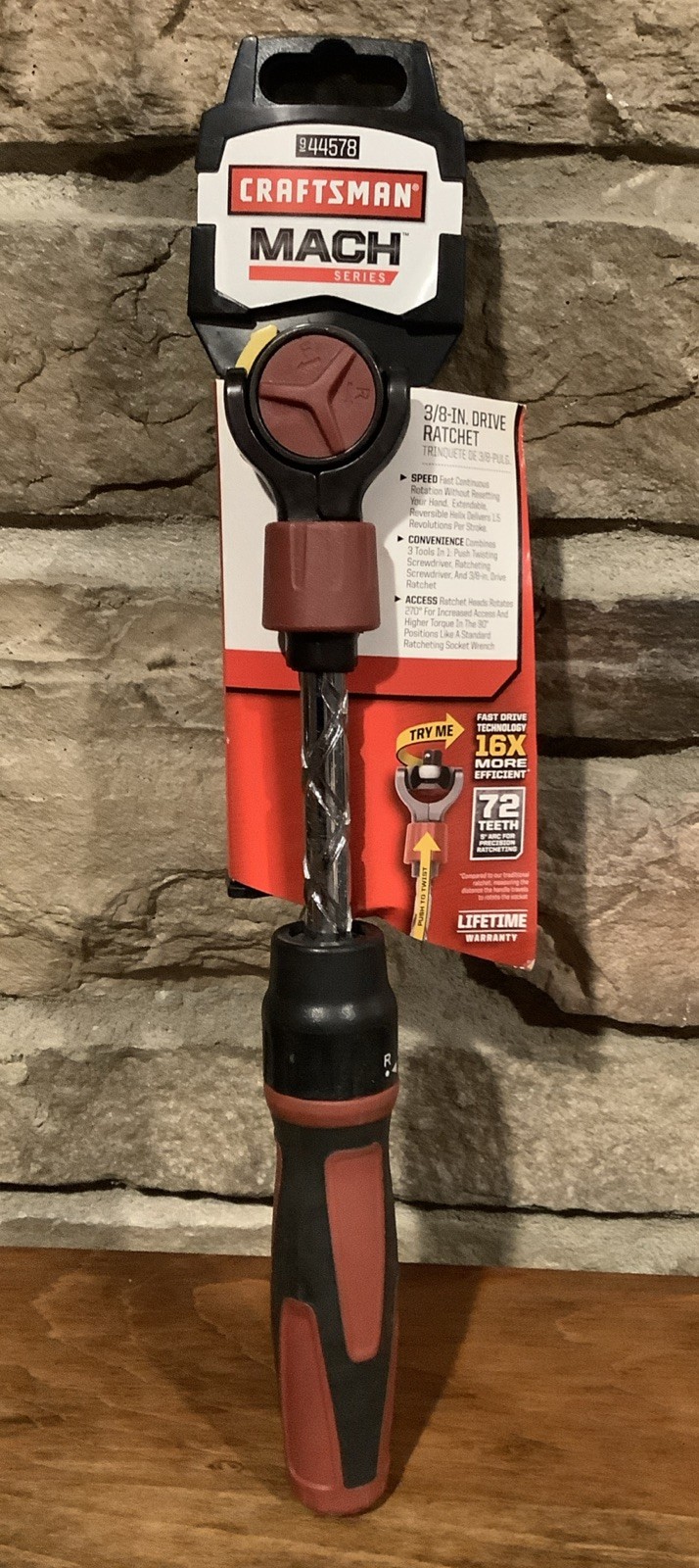 Craftsman 44578 MACH Series 3/8 Drive Ratchet Helix Shaft Push Twistspeed Action