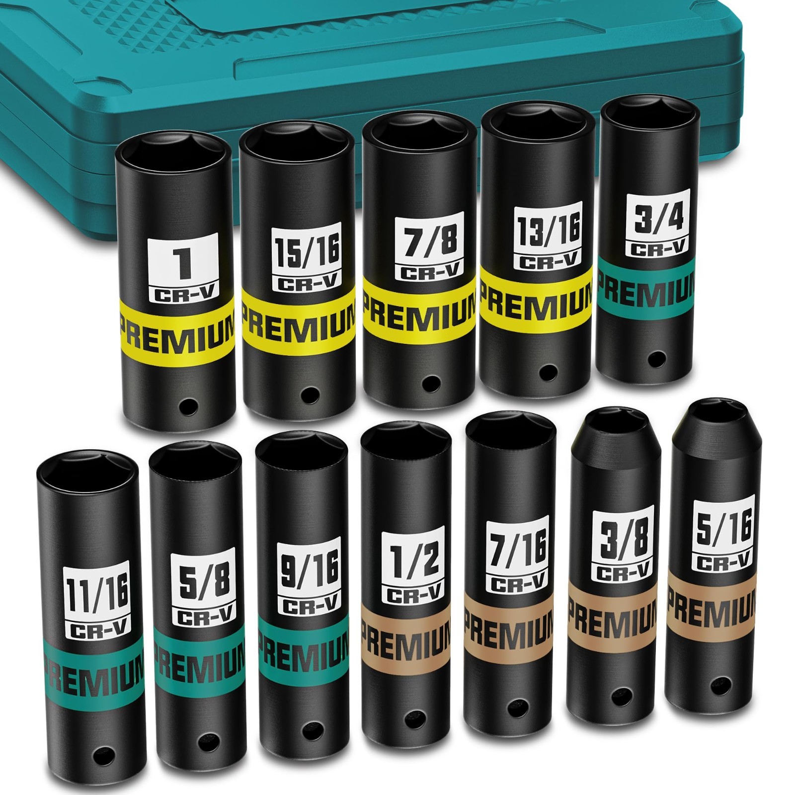 12-Piece SAE Deep Impact Socket Set 3/8″ Drive, 5/16″-1″ Heavy-Duty 6-Point Sock