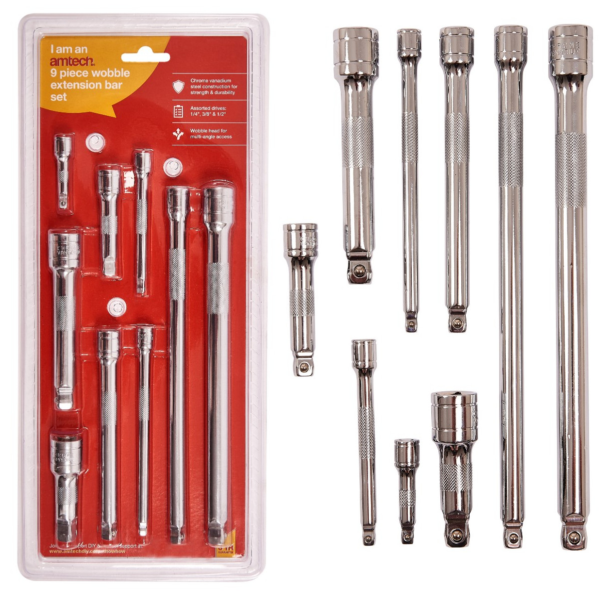 WOBBLE EXTENSION BAR SOCKET SET 9PC 1/4″ 3/8″ 1/2″ RATCHET BAR SET SIZES I4257