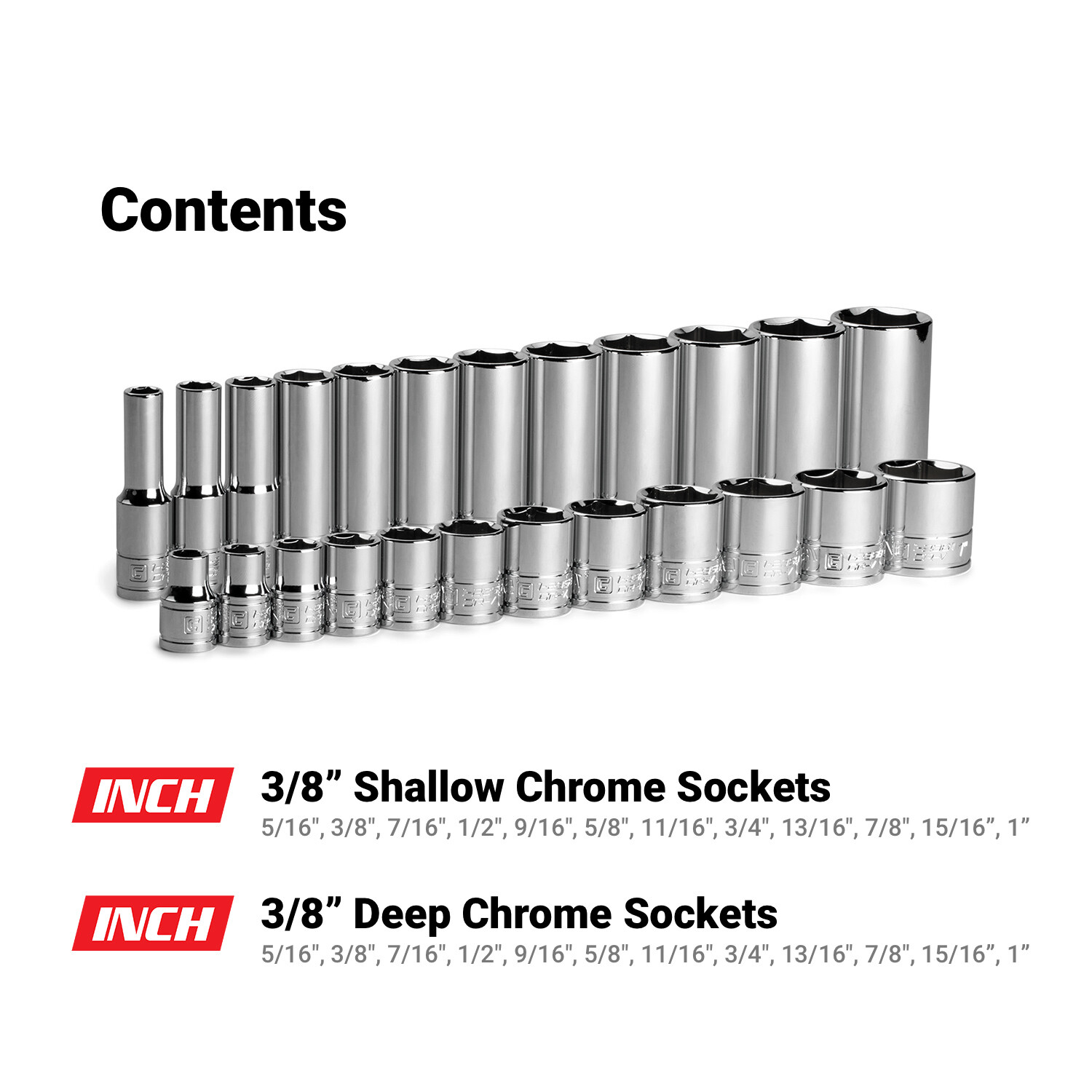Capri Tools 3/8 in. Drive Shallow and Deep 6-Point Socket Set, SAE, 24-Piece