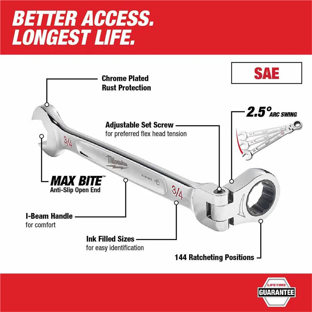 Milwaukee Tool 9/16″ Flex Head Ratcheting Combination Wrench