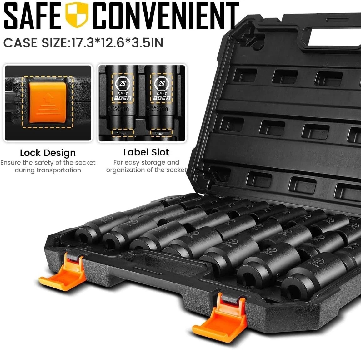 Precision 27PCS Metric Deep Socket Set with Laser Markings and Portable Case