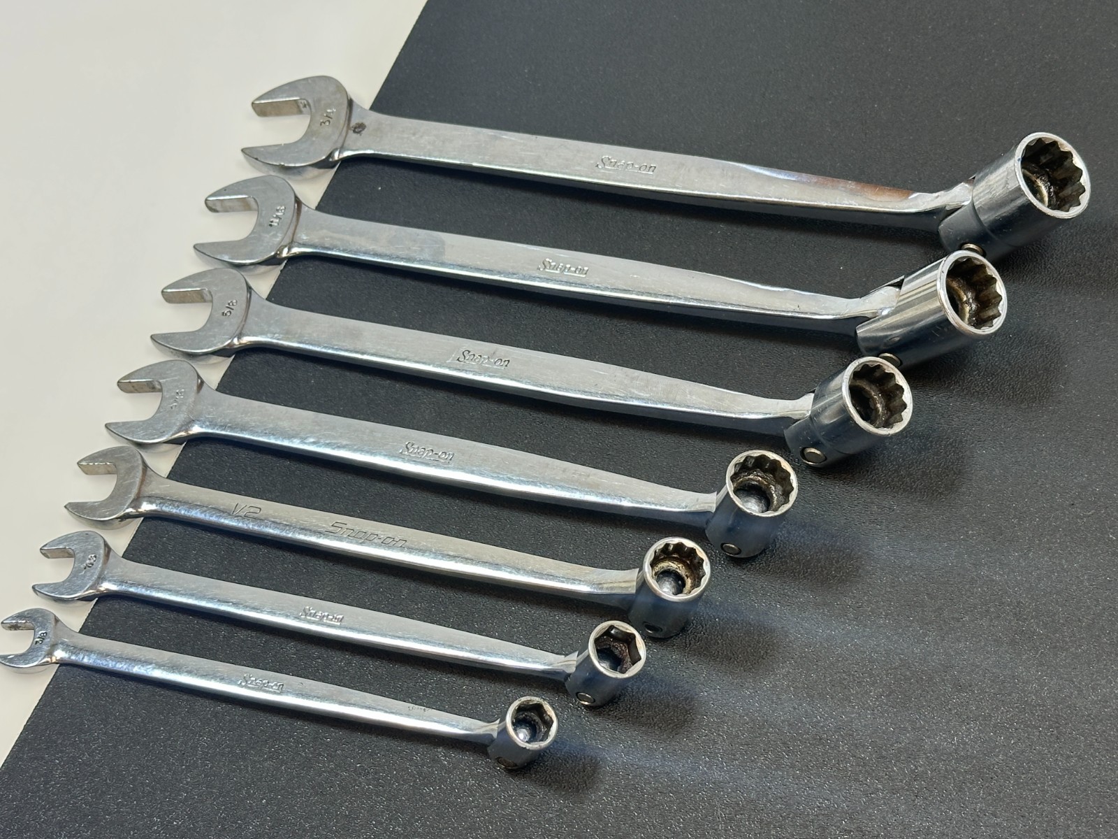 🇺🇸 Snap-on Tools USA FHO607 7pc SAE 3/8″-3/4″ Flex Head Combination Wrench Set