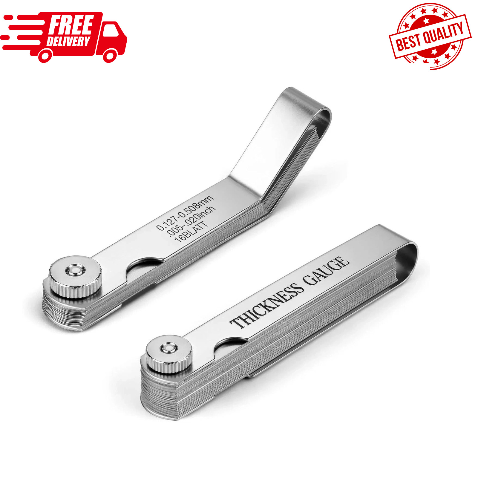 Feeler Gauge Set 2pcs Stainless Steel 32 Straight 16 Offset Blades SAE Metric