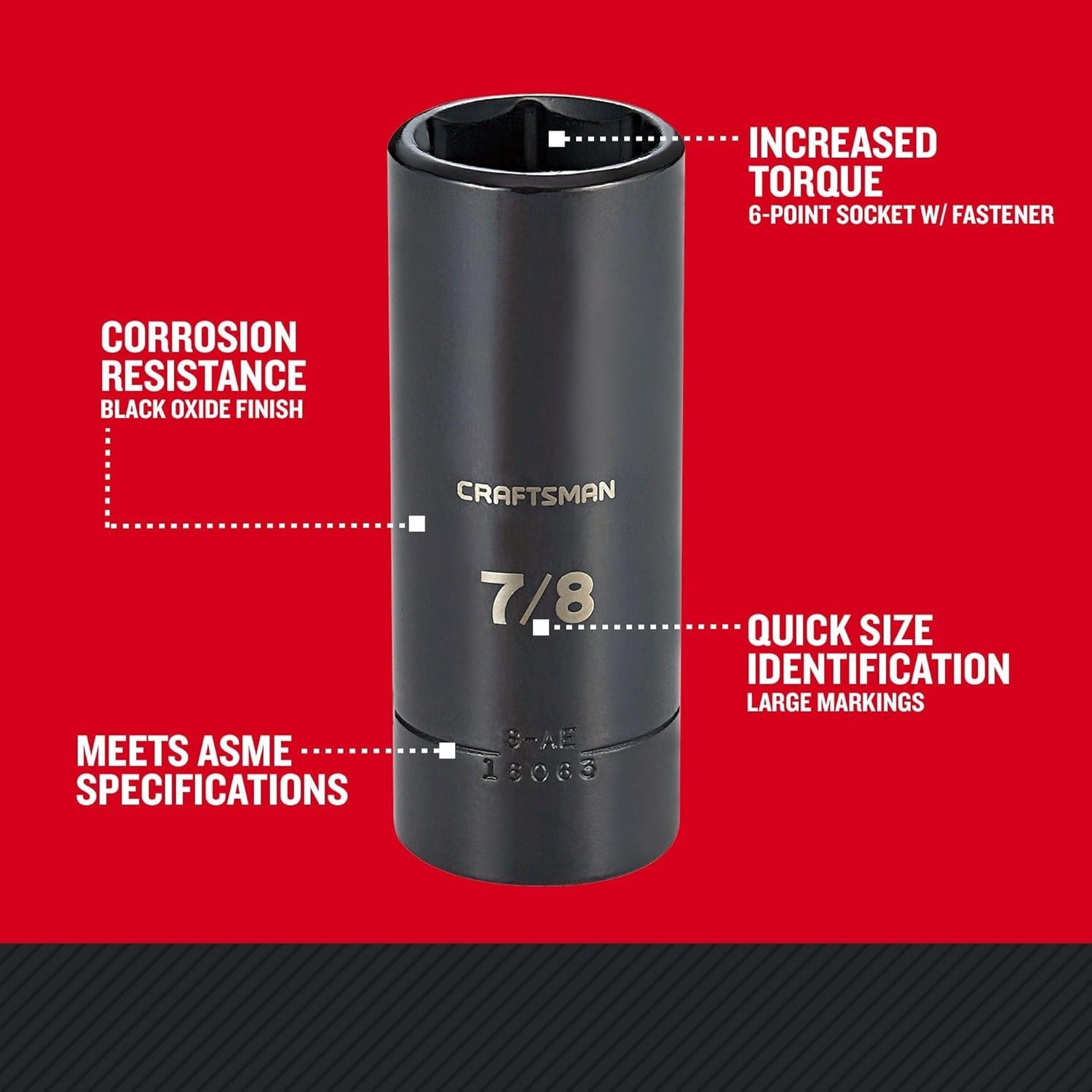 Deep Impact Socket, SAE, 1/2-Inch Drive, 7/8-Inch
