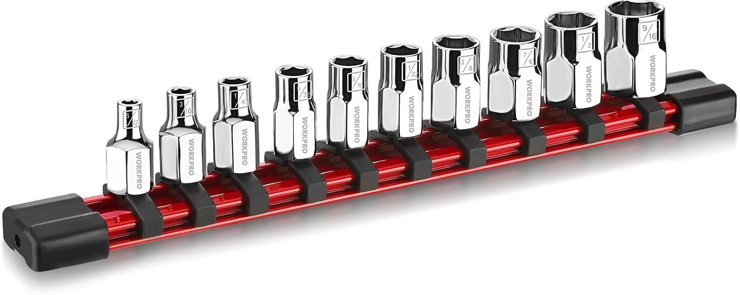 1/4″ Drive Socket Set, 10-Piece SAE CR-V Socket Set with Organizer | Standard…