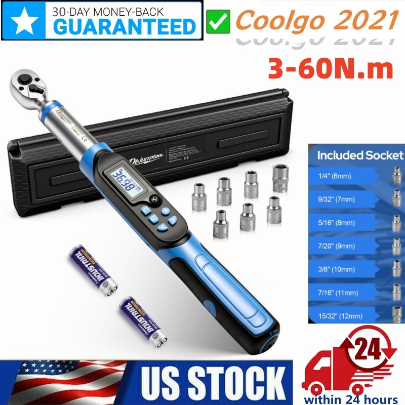 Digital Torque Wrench Set 3-60N.m 3/8″ 1/2″ Ratchet Wrench Tools W/ 7 Sockets