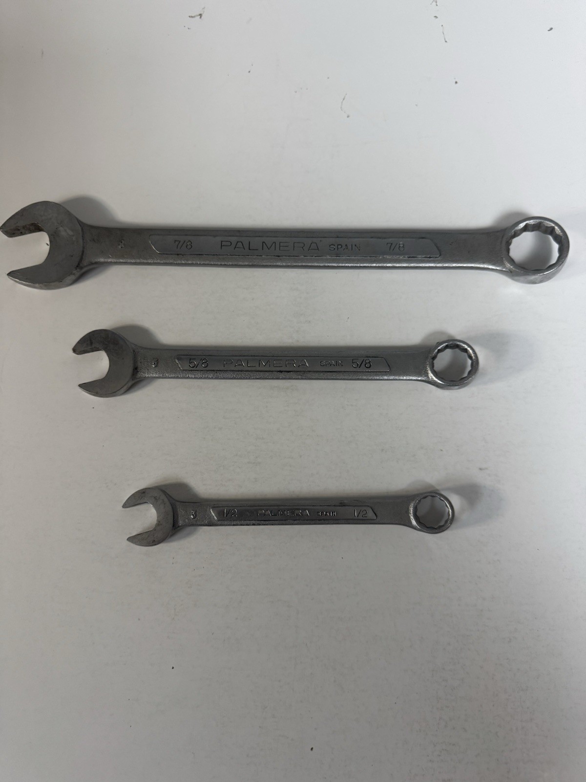 Lot Of (3) Palmera Combination Wrenches 7/8 5/8 1/2 Made In Spain