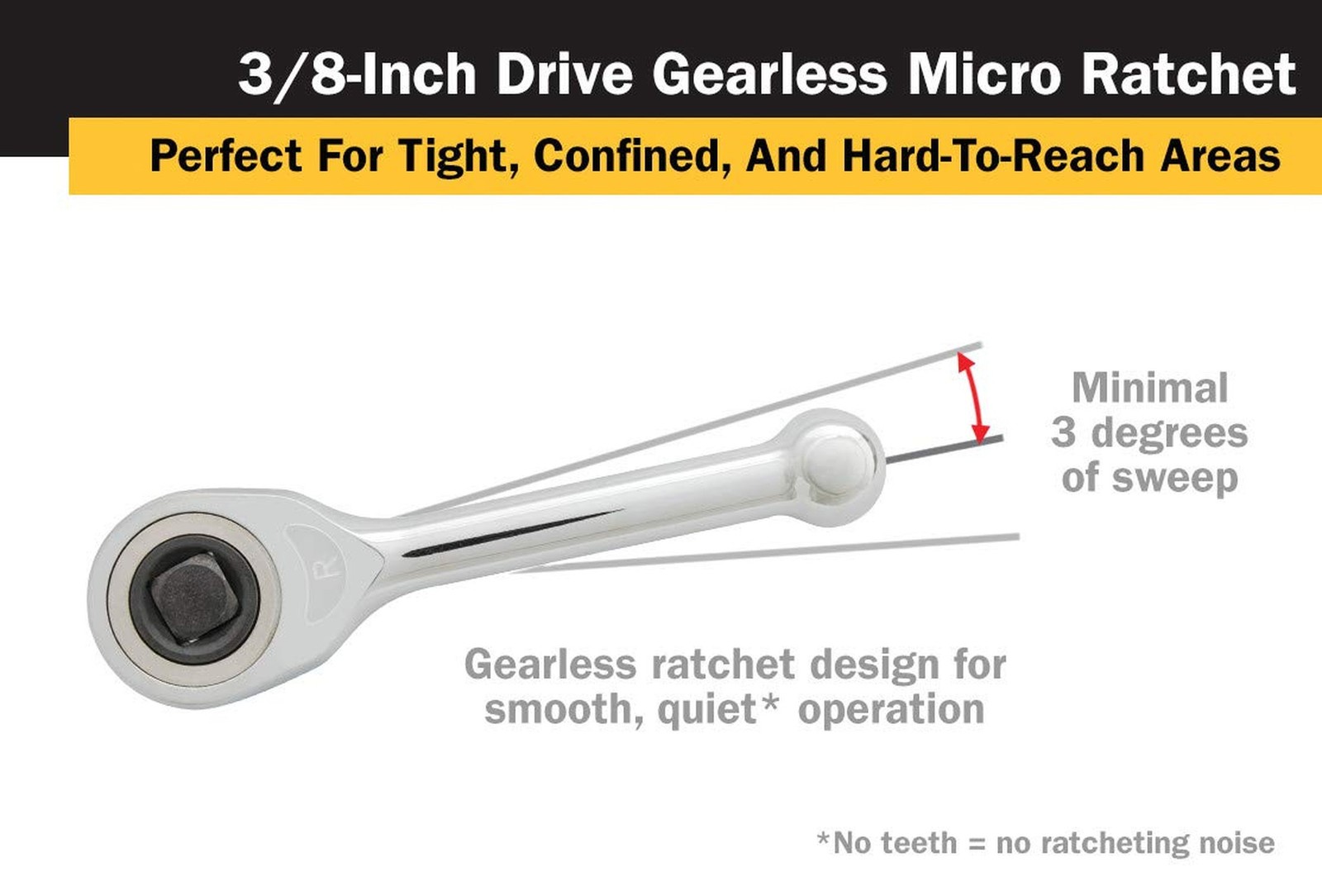 Titan 11201 3/8-Inch Drive x 4-Inch Gearless Micro Ratchet