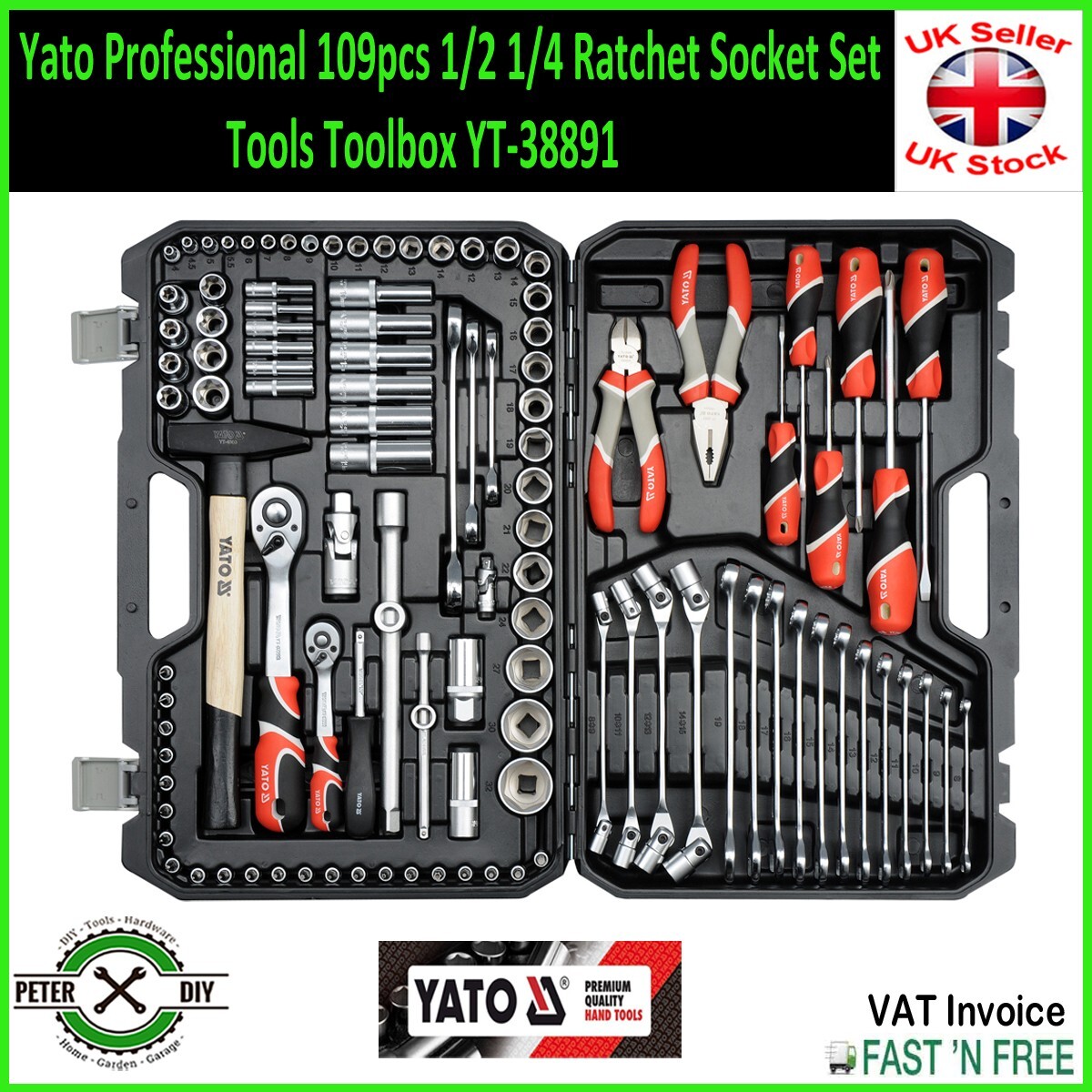 Yato Professional 109pcs 1/2 1/4 Ratchet Socket Set Tools Toolbox YT-38891