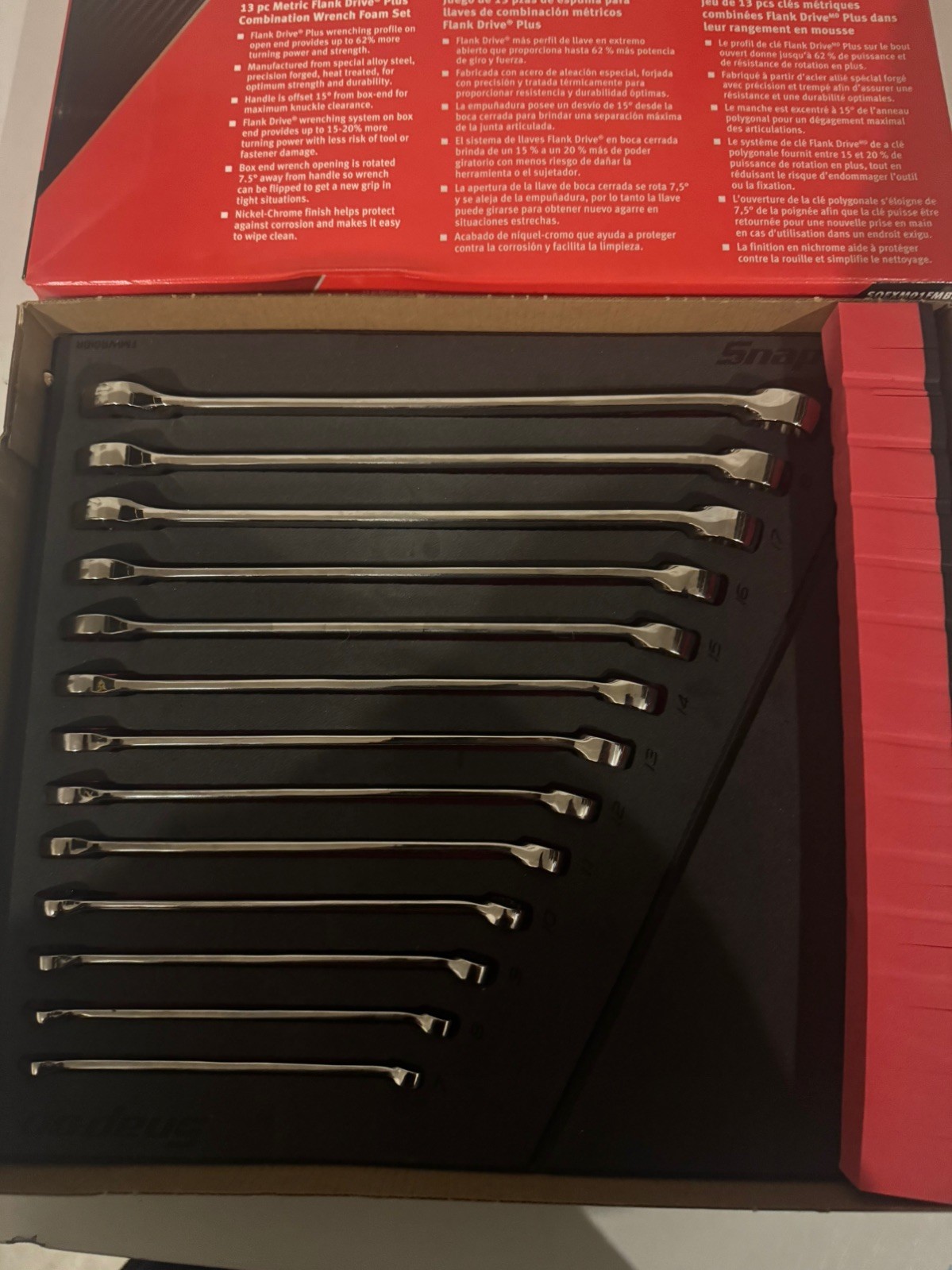 Snap On Tools SOEXM01FMBR 13Pc Metric Combination Wrench Set 7mm-19mm Red Foam