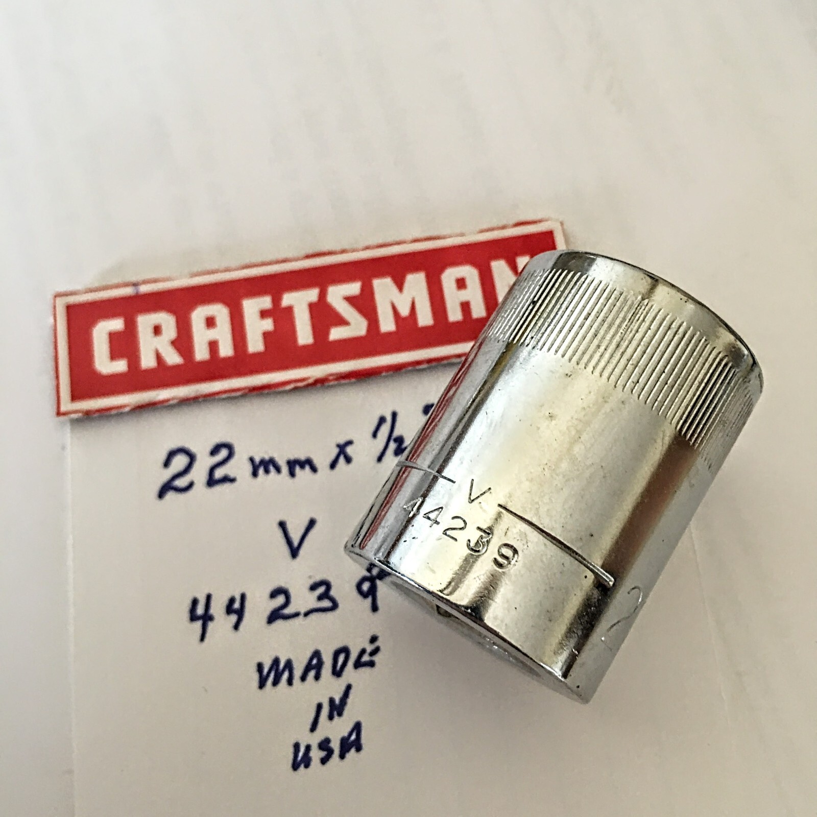 Craftsman 22 mm x 1/2″ Dr Socket V 44239 – 12 Pt Made in USA Free USA Ship