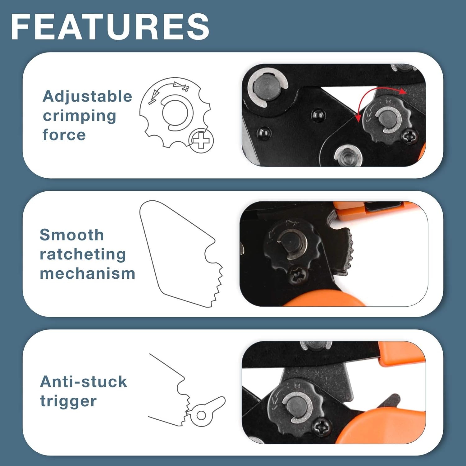 iCrimp SN-2549 Ratchet Crimpier 0.08-1.0 mm ² 18-28AWG SN-2549, Orange, Grey