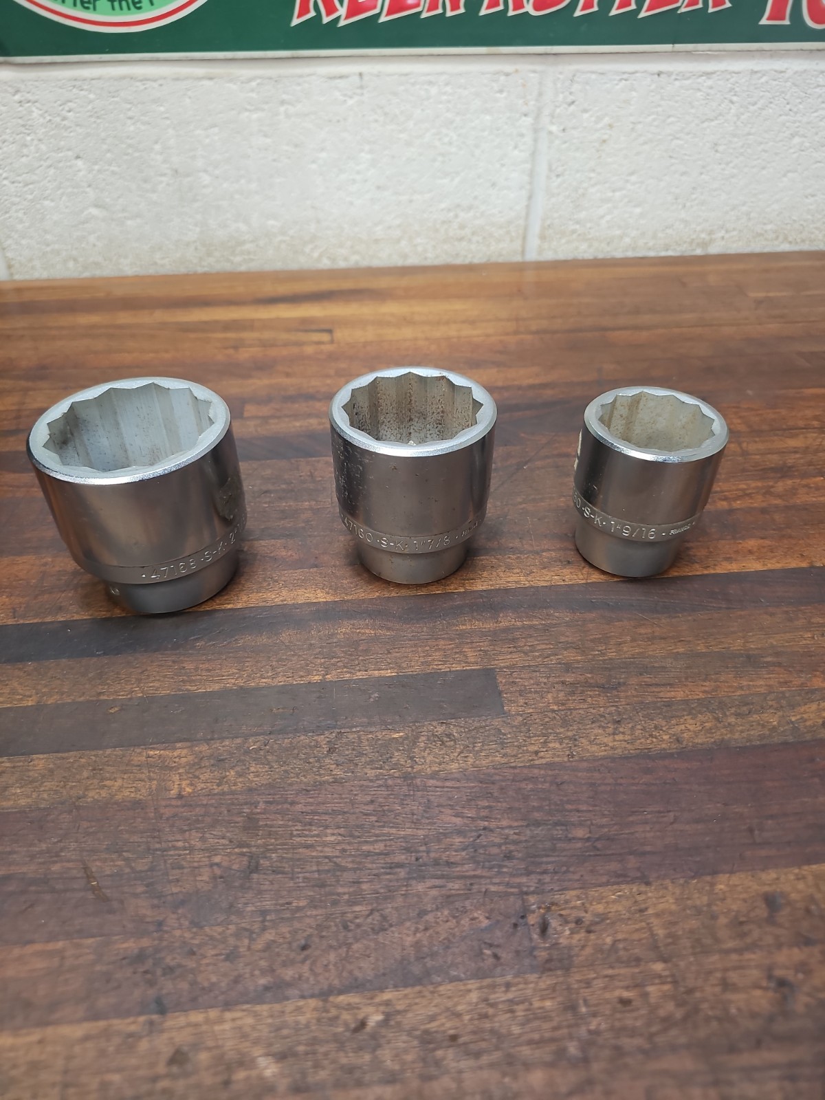 B90- (3) SK 3/4″ Drive Large Sockets 2-1/8″, 1-7/8″, 1-9/16″ FRANCE 12 pt
