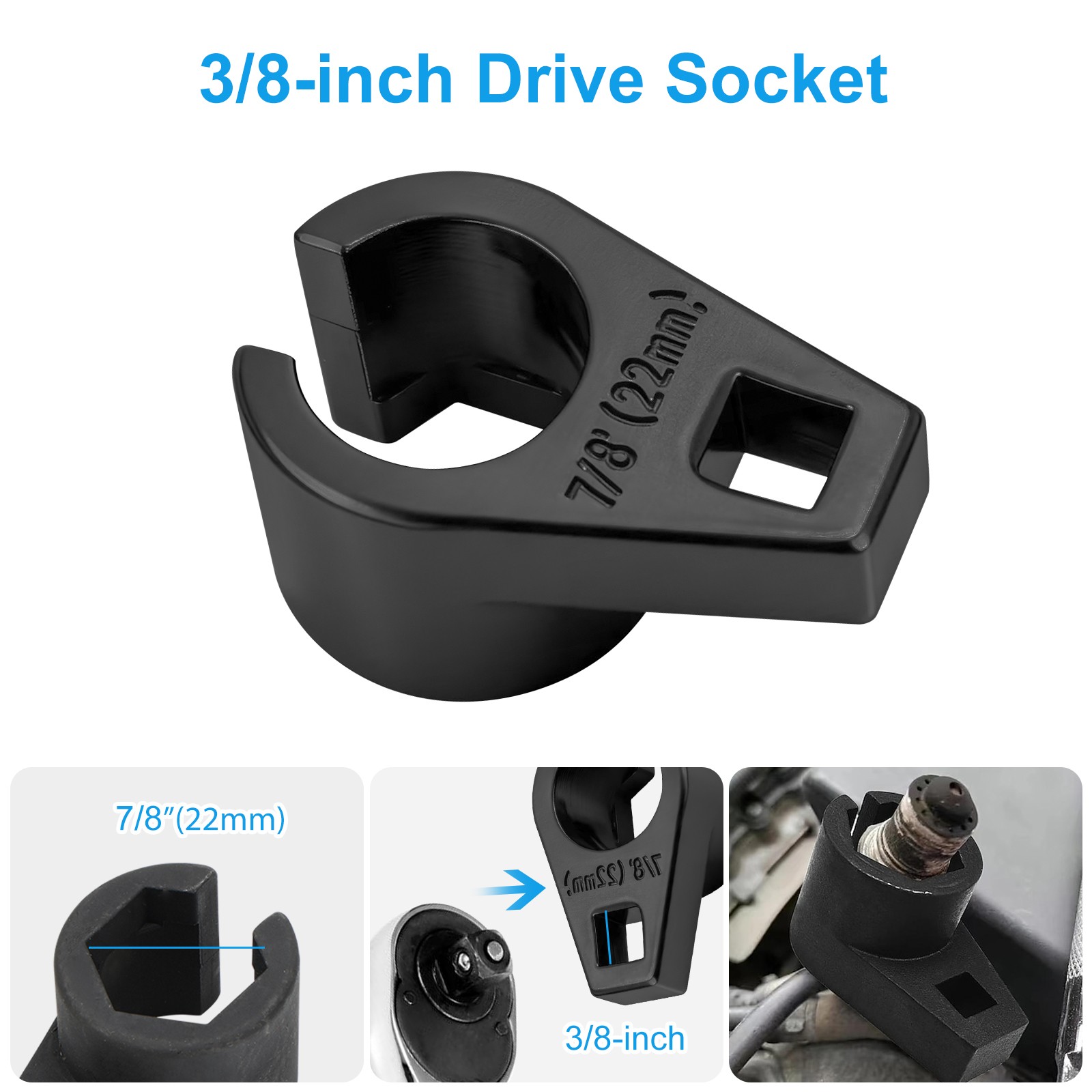 2 PCS O2 Oxygen Sensor Removal Tool Set 7/8″ 22mm Slotted Socket 3/8″ 1/2″ Drive