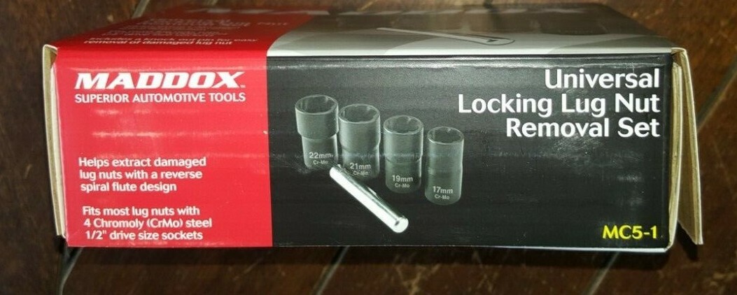 Maddox Universal Locking Lug Nut Removal Set: 17mm, 19mm, 21mm & 22mm #58535