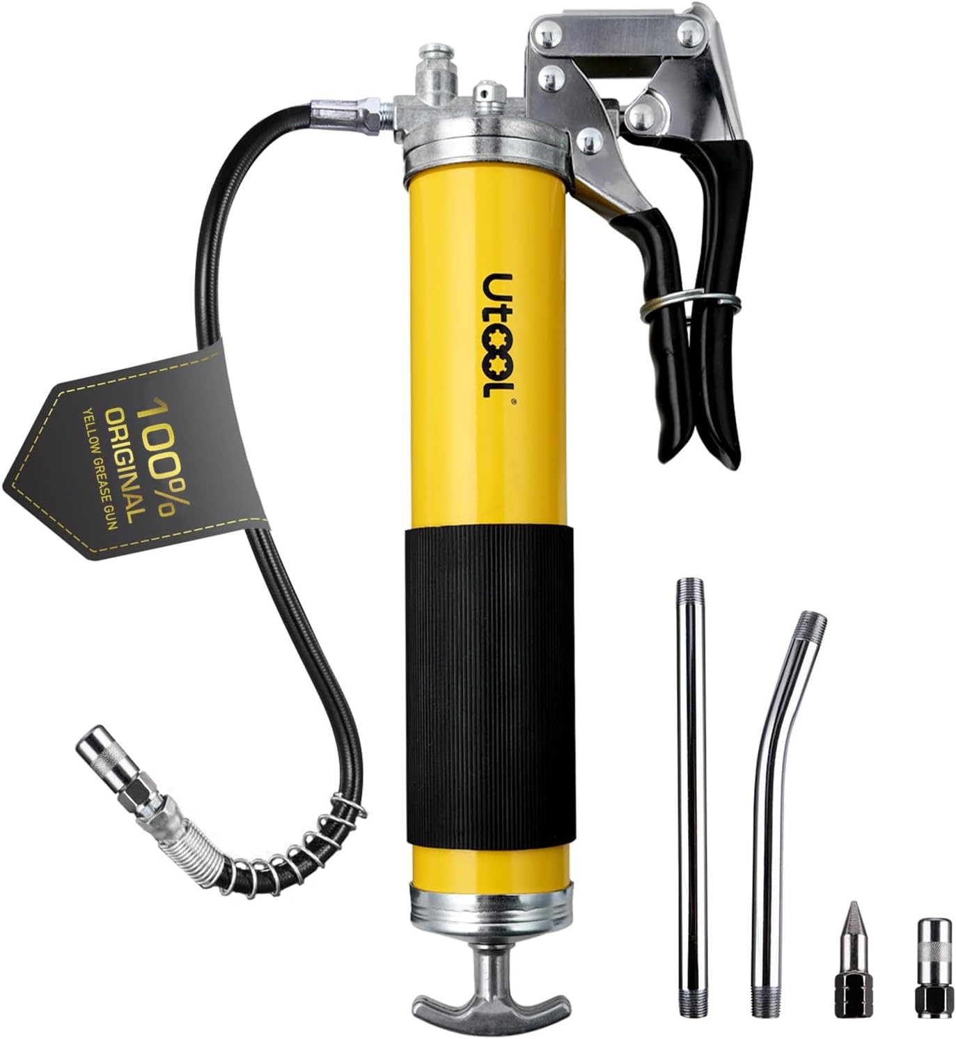 UTOOL Grease Gun, 8000 PSI Heavy 14oz with Standard Coupler Set, black/Yellow