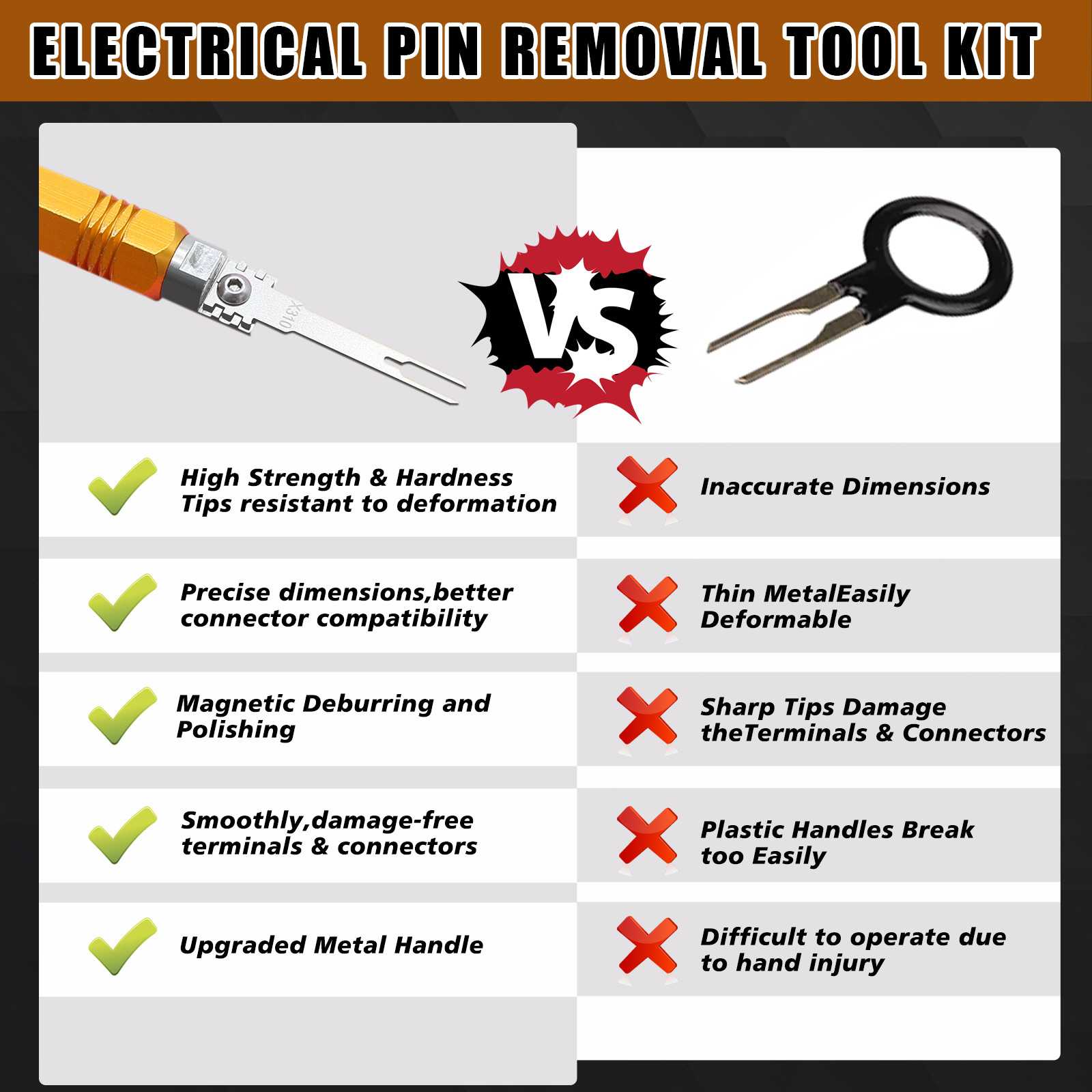 8PCS Electrical Pin Removal Tool Kit Tip Replacement Terminal Removal Tools Set