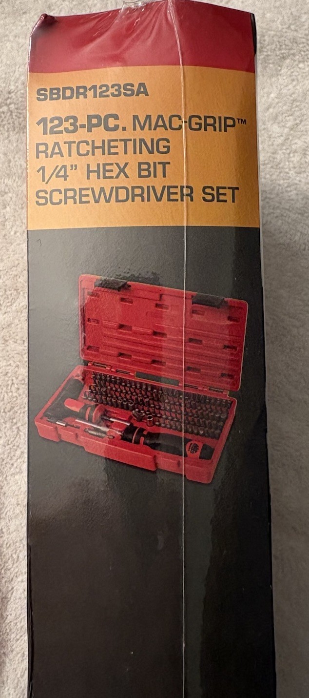 Mac Tools 123 Pc. 1/4” Mac Grip Ratcheting Hex Bit Screwdriver Set w/Case