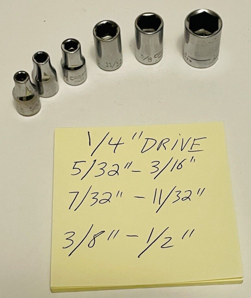 VTG Sears Craftsman set of 6 SAE 1/4″ drive 6-point socket lot made in U.S.A.