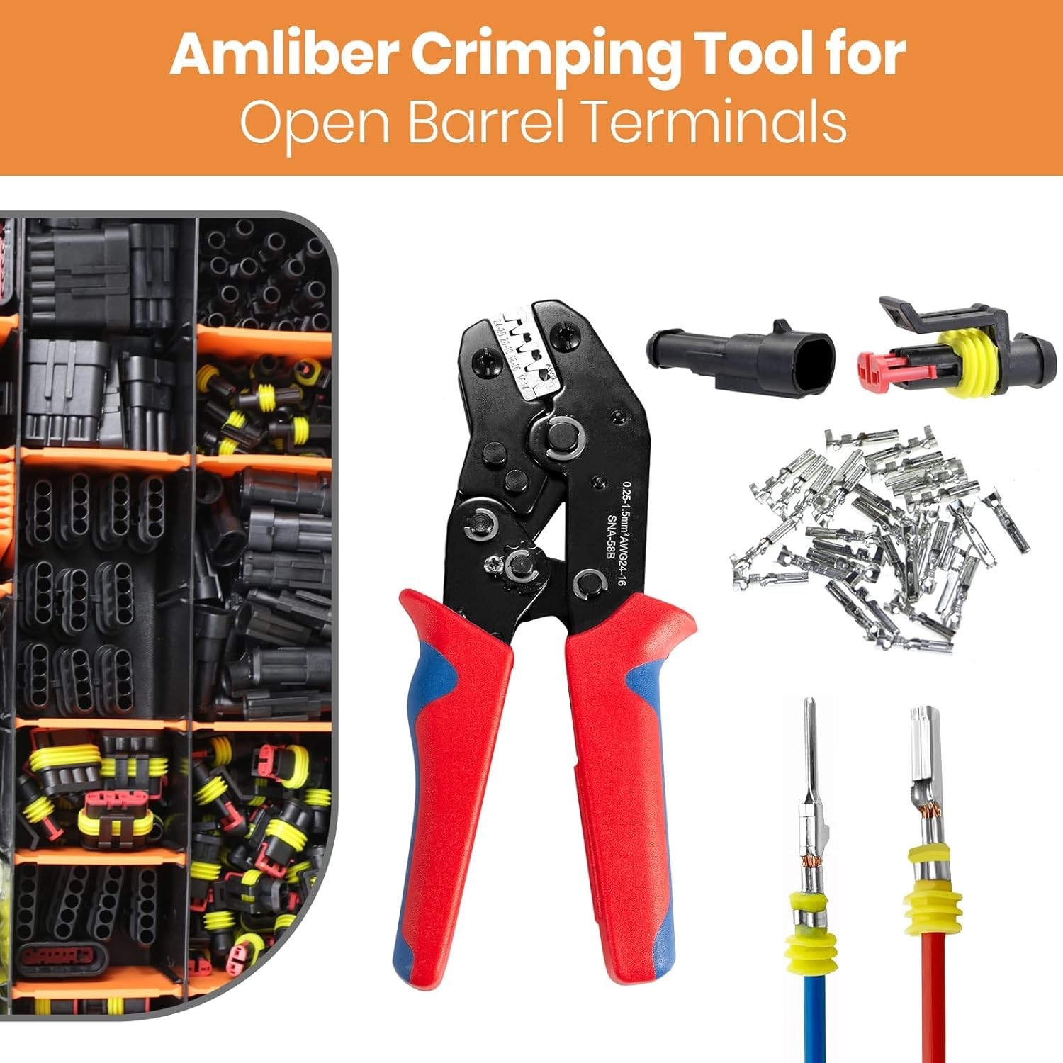 Wire Crimping Tool with Ratchet, Amliber Ratchet Wire Crimper Tool for Open Barr