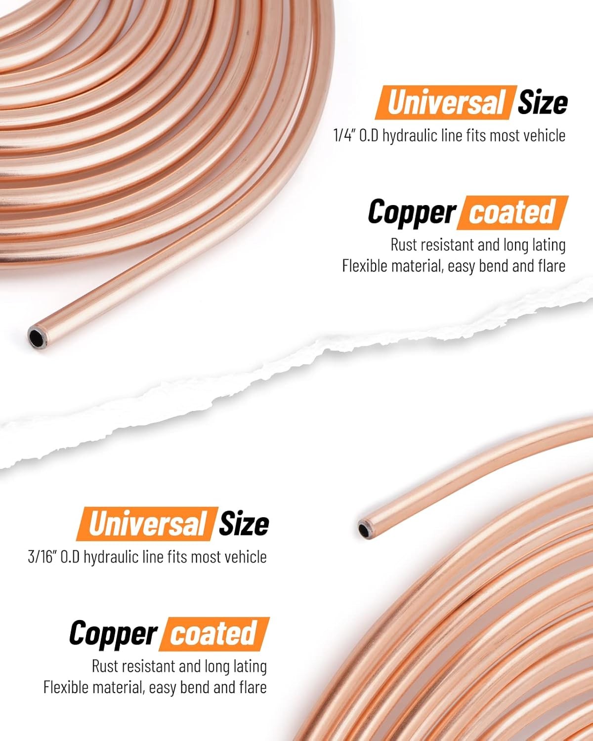 25ft 3/16 + 1/4 Copper Coated Brake Line Double Single Flaring Fittings Tools