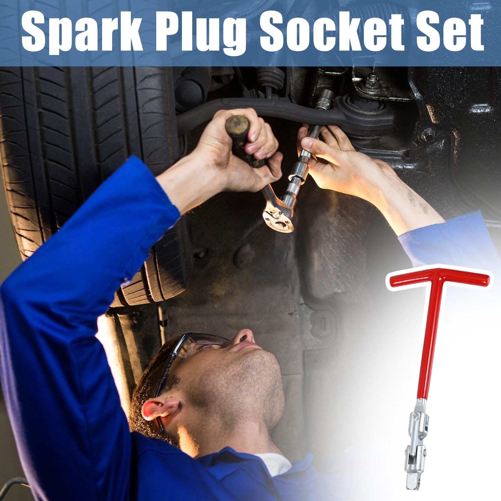 4Pack Spark Plug Socket Wrench Set, T-Handle 16mm (5/8″) 21mm 4PCS, Red
