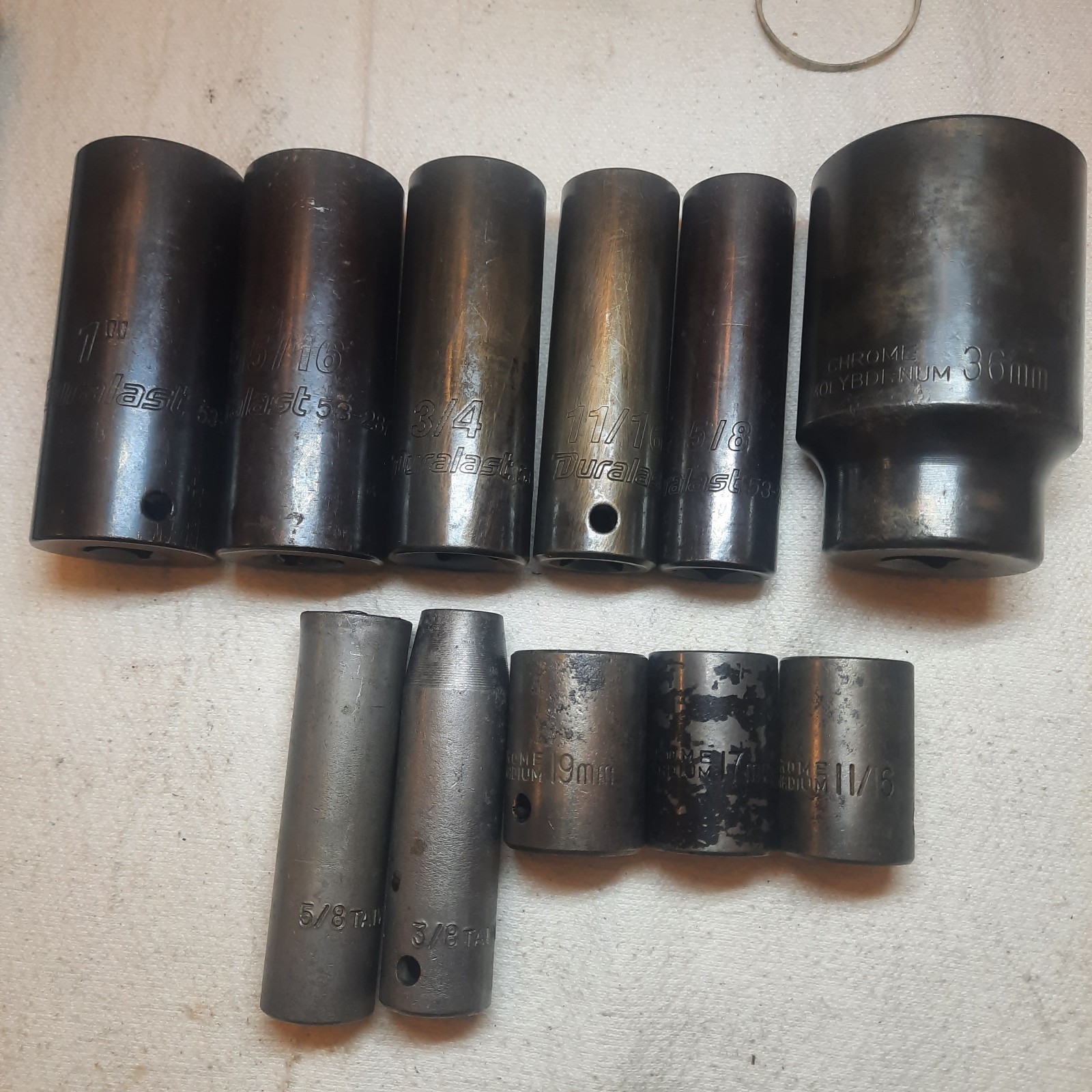 Duralast & Unbranded 11 pc 1/2 Dr Deep/Shallow imp sockets 36 19 17 mm & 1″-3/8