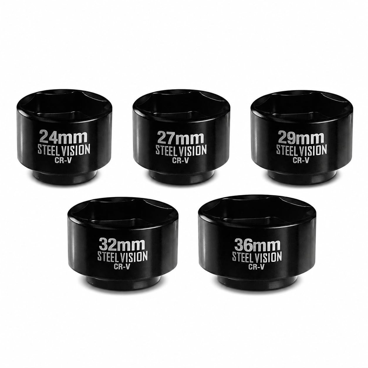 5-Piece Low Profile Oil Filter Socket Set, 3/8″ Drive, Metric 24mm-36mm, Chrome